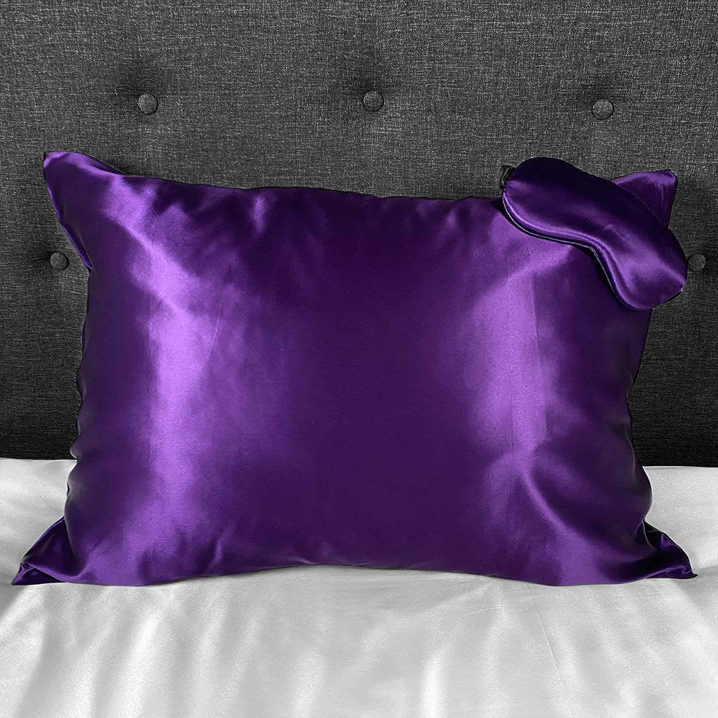 Luxurious Plum pillowcase with matching sleep mask, smooth and soft for ultimate comfort