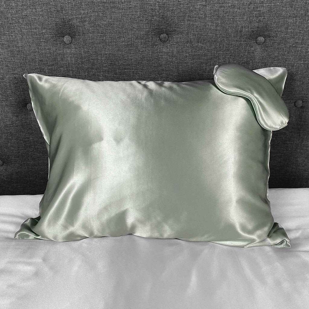 Luxurious purple pillowcase with matching sleep mask, smooth and soft for ultimate comfort