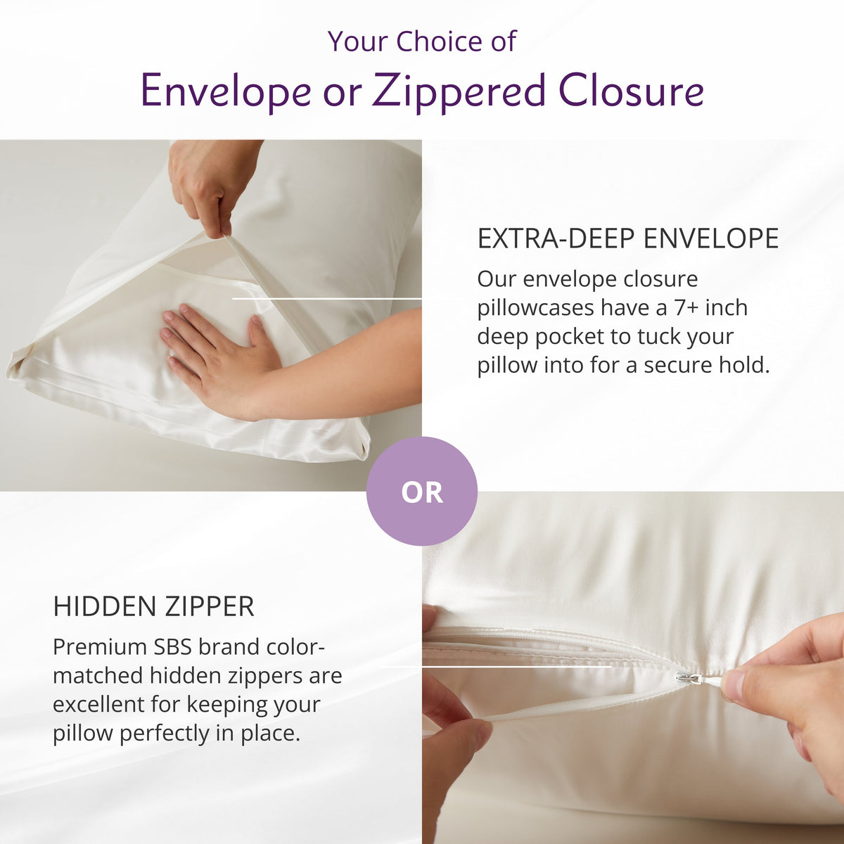 Envelope or Zipper Closure – 2.5A Quality Mulberry Silk Pillowcase with Secure Closure