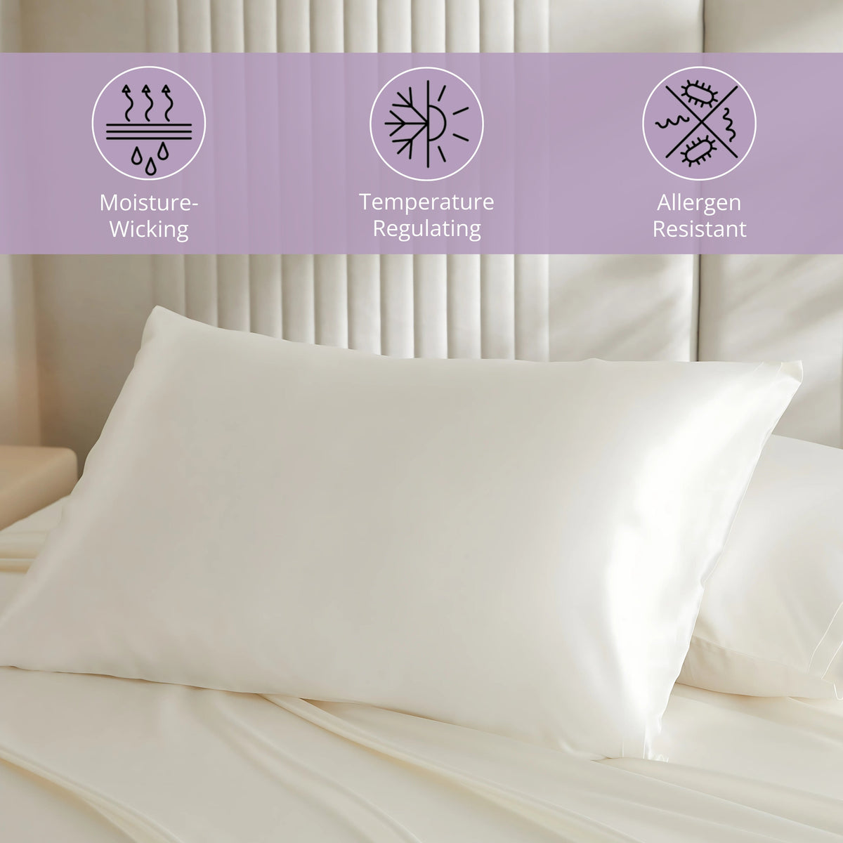 Hypoallergenic, Moisture-retaining, Cooling 19 Momme 100% Mulberry Silk Pillowcase in White