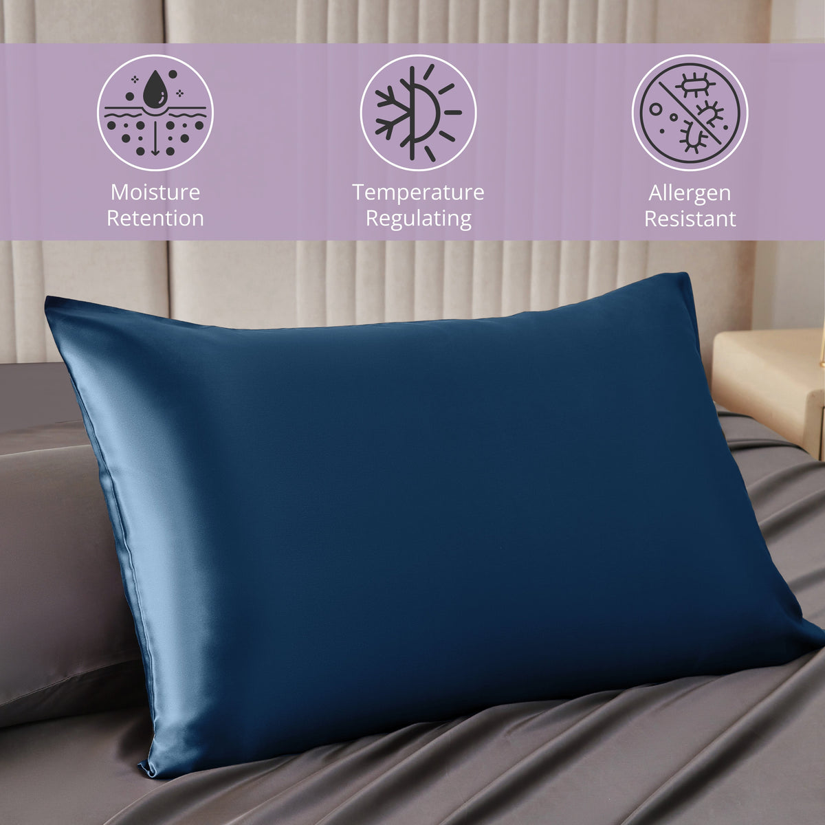 Hypoallergenic, Moisture-retaining, Cooling 22 Momme 100% Mulberry Silk Pillowcase in Deep Sea