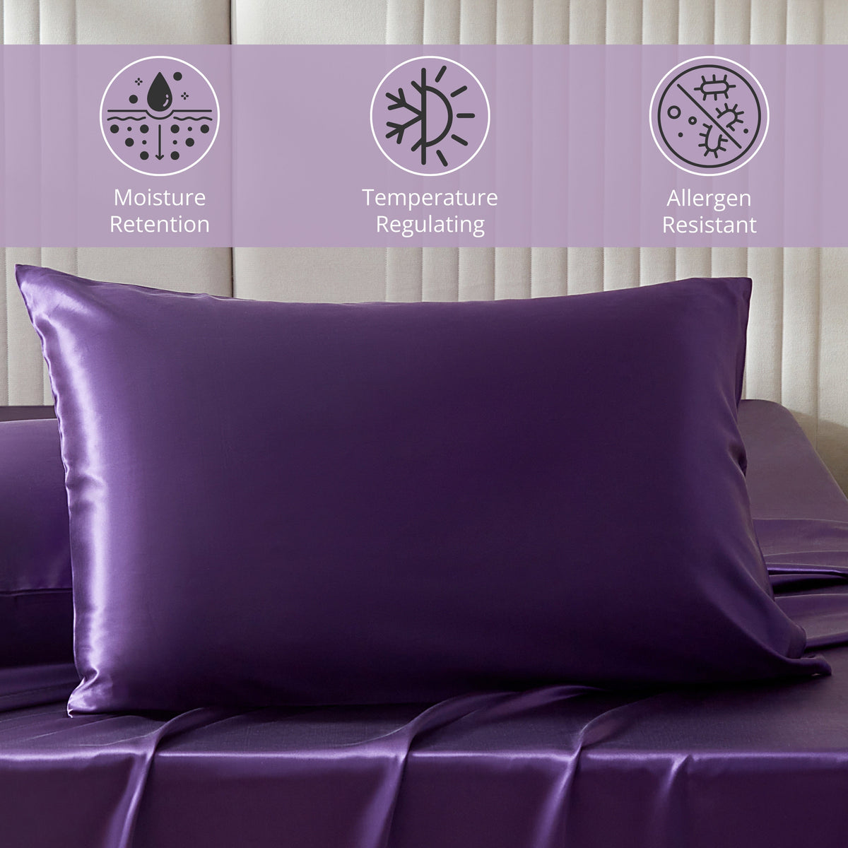 Hypoallergenic, Moisture-retaining, Cooling 22 Momme 100% Mulberry Silk Pillowcase in Plum