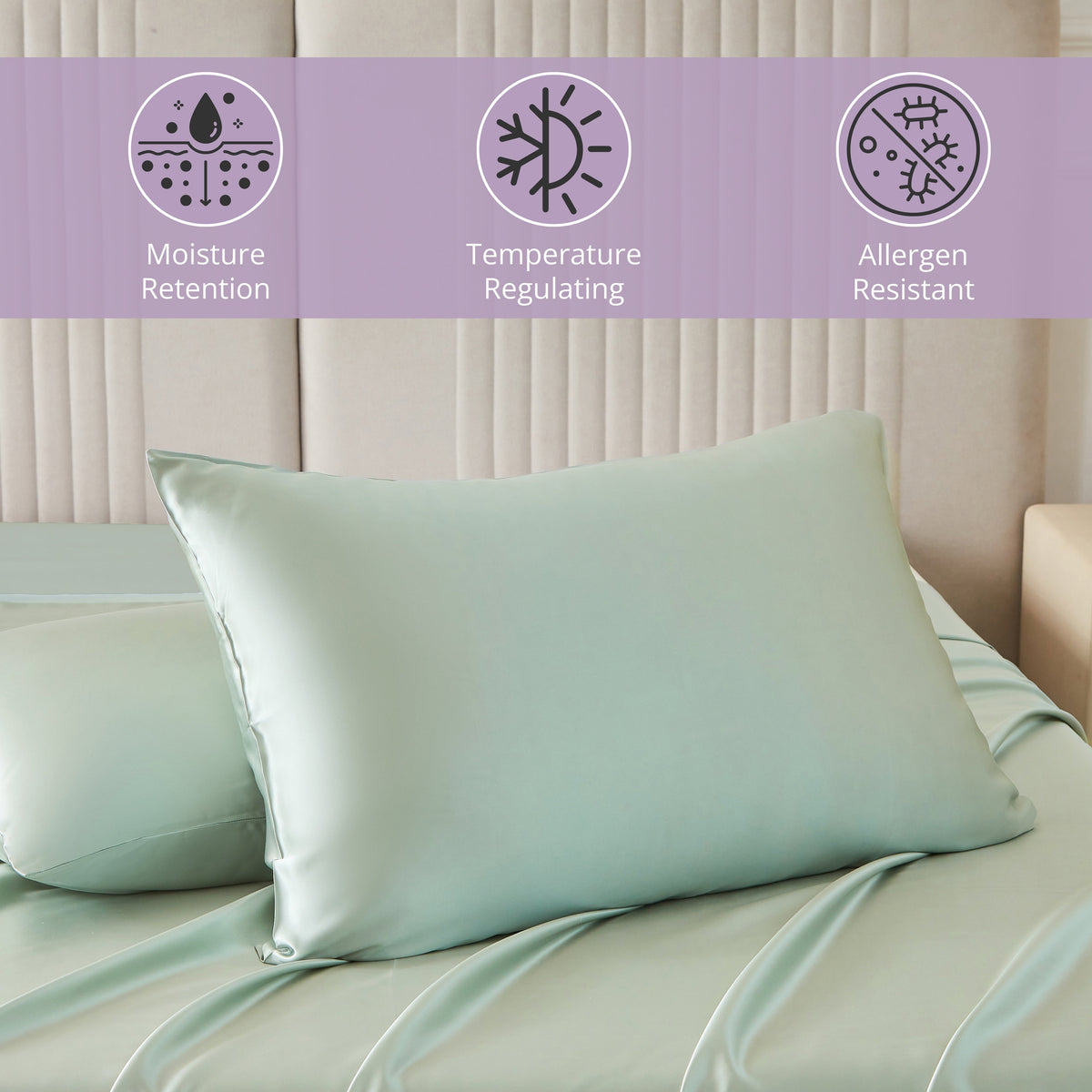 Hypoallergenic, Moisture-retaining, Cooling 22 Momme 100% Mulberry Silk Pillowcase in Sage