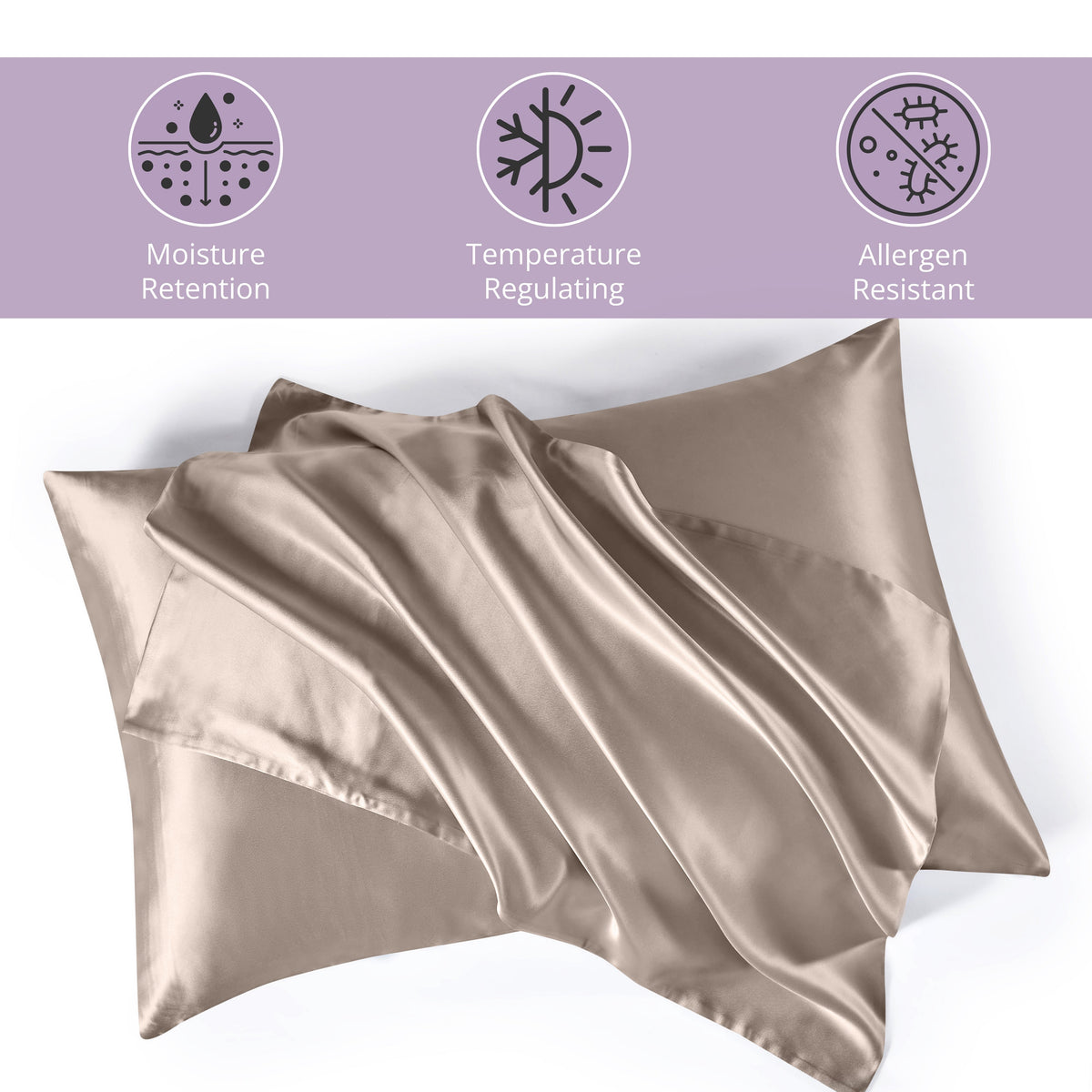 Hypoallergenic, Moisture-retaining, Cooling 22 Momme 100% Mulberry Silk Pillowcase in White