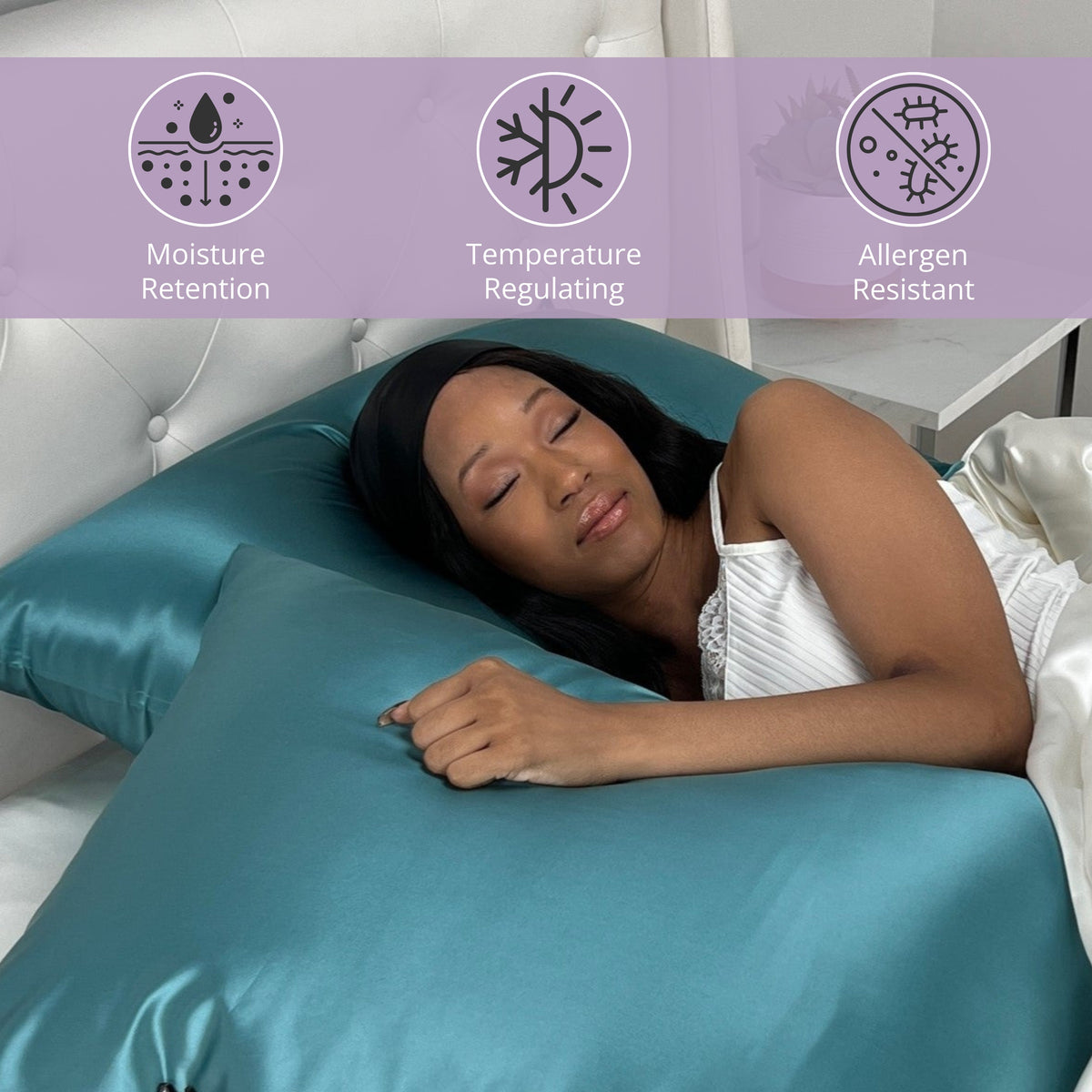 Hypoallergenic, Moisture-retaining, Cooling 22 Momme 100% Mulberry Silk Pillowcase in Teal