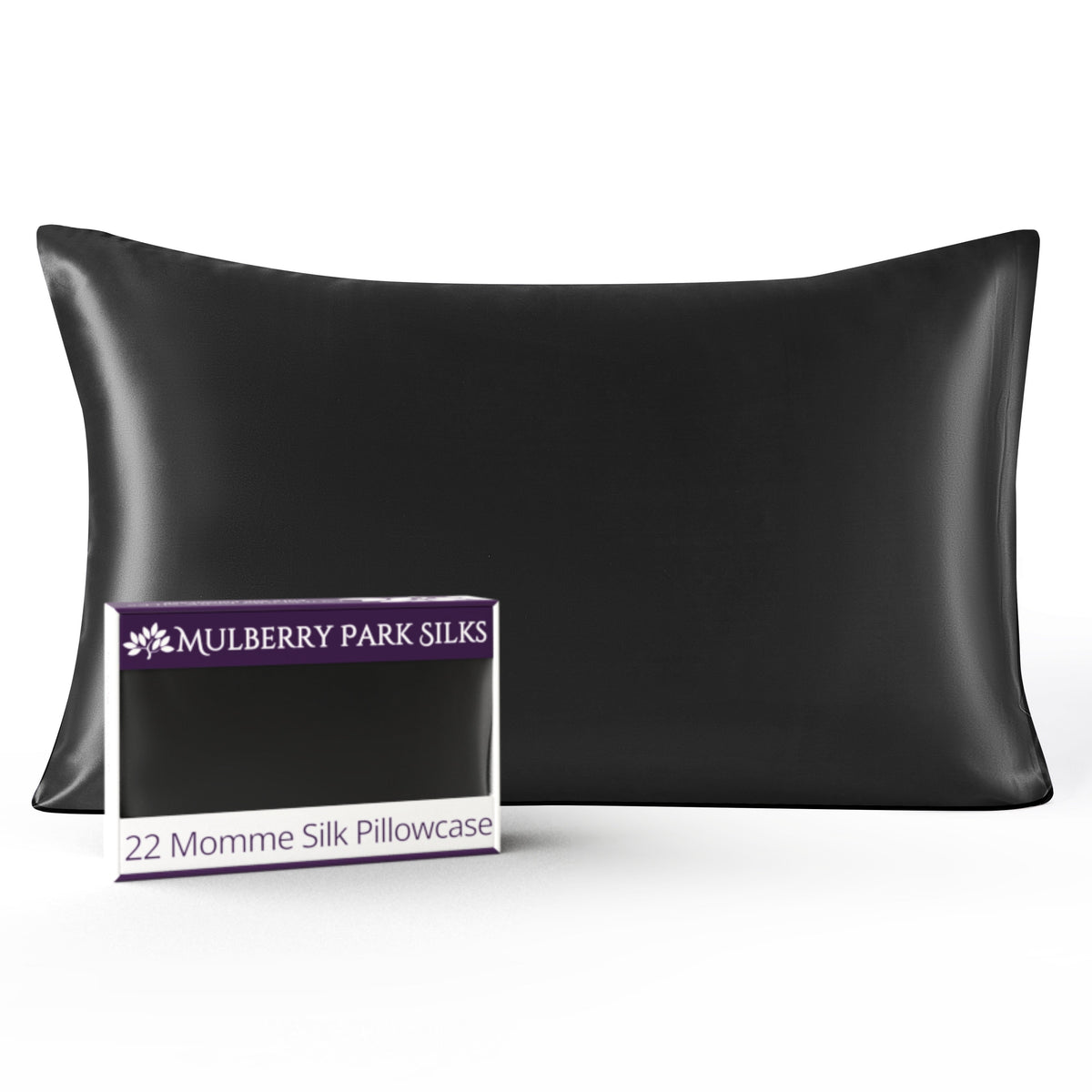 Black 22 Momme 100% Silk Pillowcase by Mulberry Park Silks with luxurious, Smooth Feel