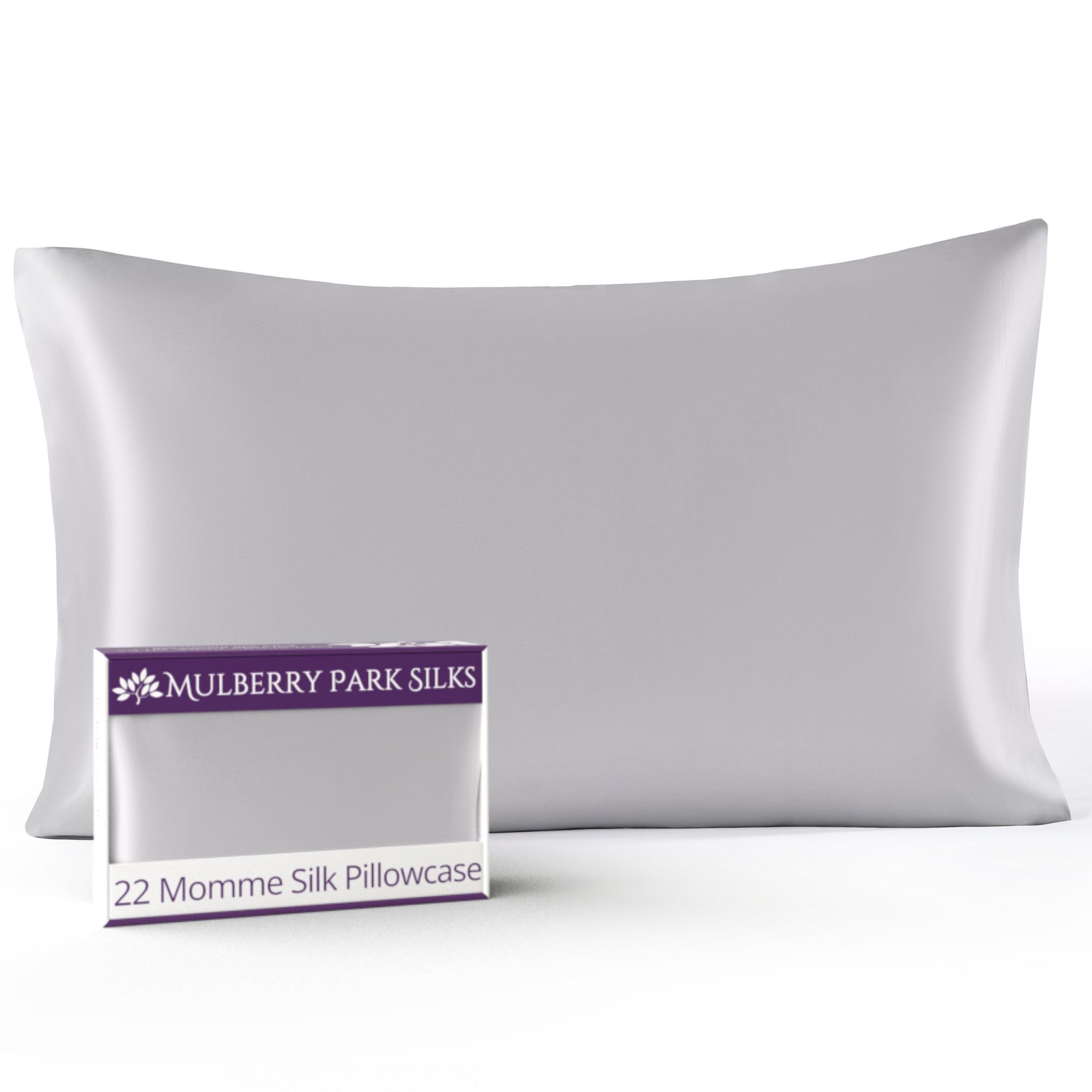 Silver 22 Momme 100% Silk Pillowcase by Mulberry Park Silks with luxurious, Smooth Feel