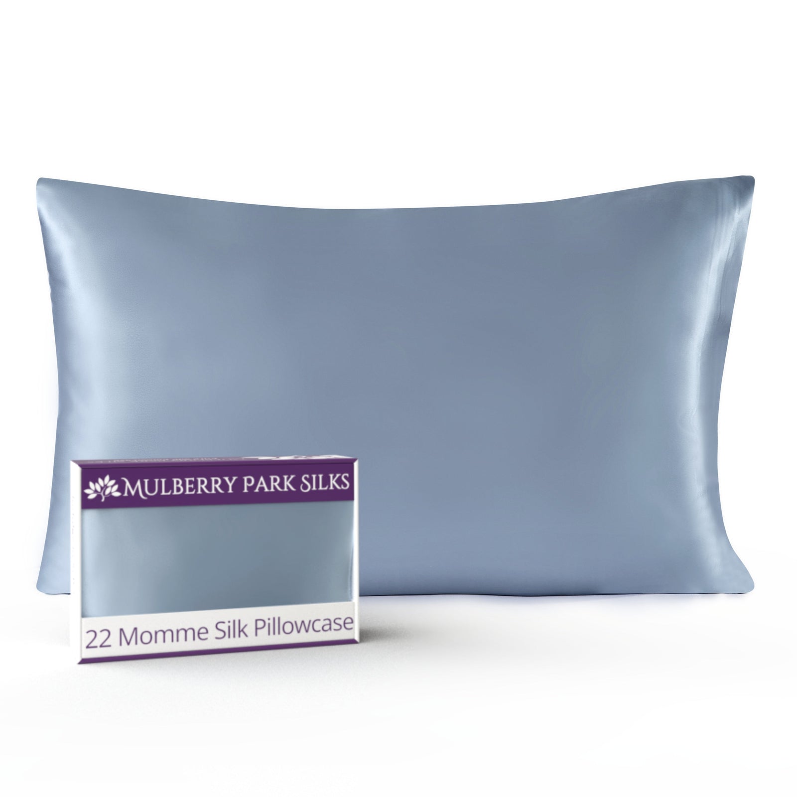 Steel Blue 22 Momme 100% Silk Pillowcase by Mulberry Park Silks with luxurious, Smooth Feel