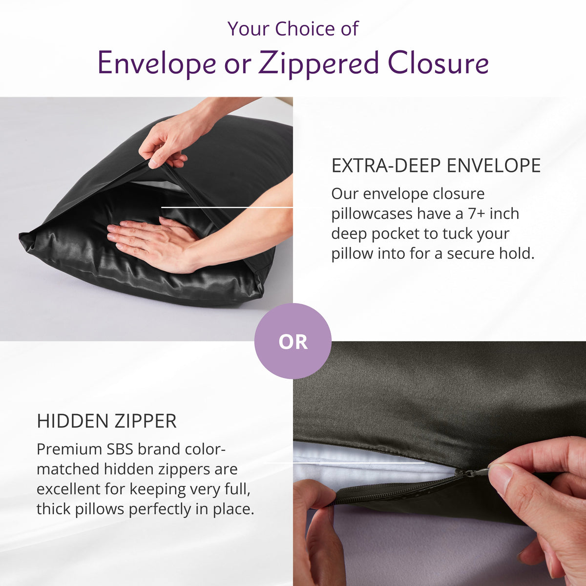 Envelope or Zipper Closure – 2.5A Quality Mulberry Silk Pillowcase with Secure Closure