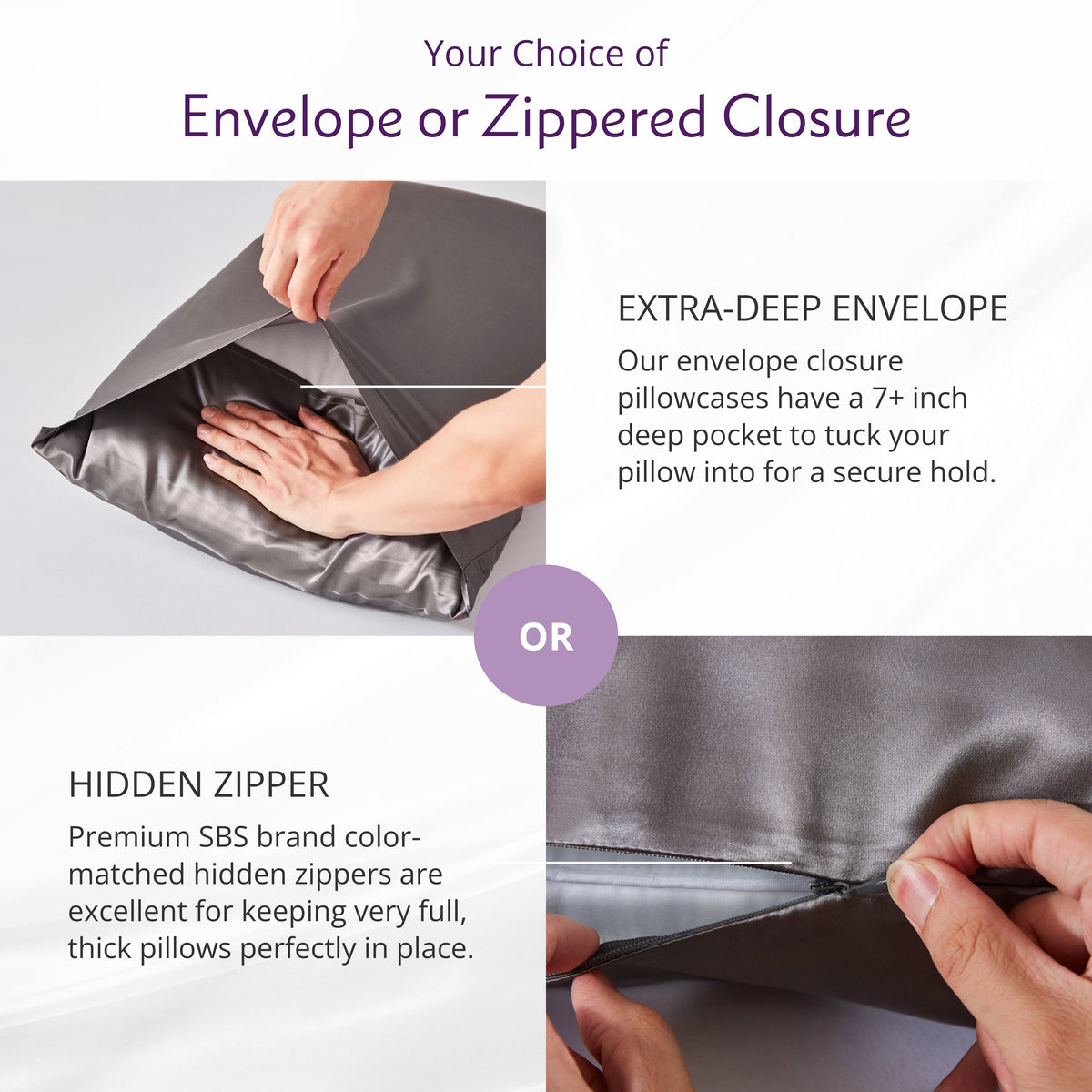 Envelope or Zipper Closure – 2.5A Quality Mulberry Silk Pillowcase with Secure Closure