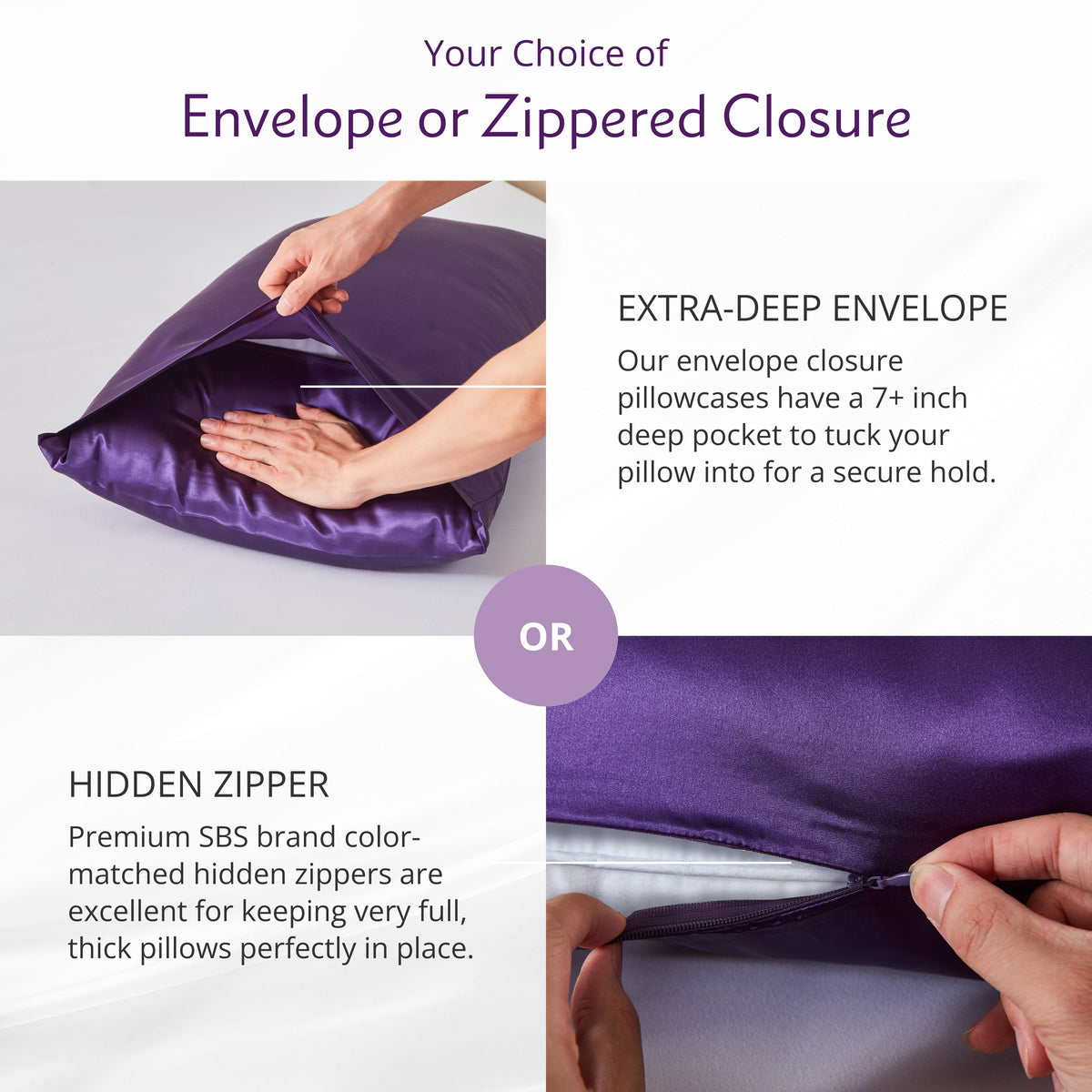 Envelope or Zipper Closure – 2.5A Quality Mulberry Silk Pillowcase with Secure Closure