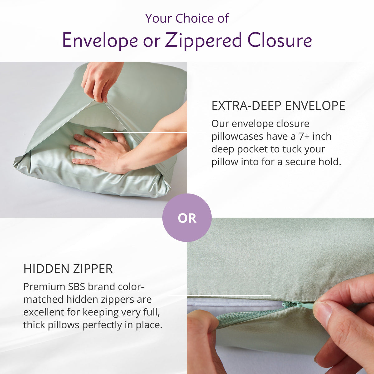 Envelope or Zipper Closure – 2.5A Quality Mulberry Silk Pillowcase with Secure Closure