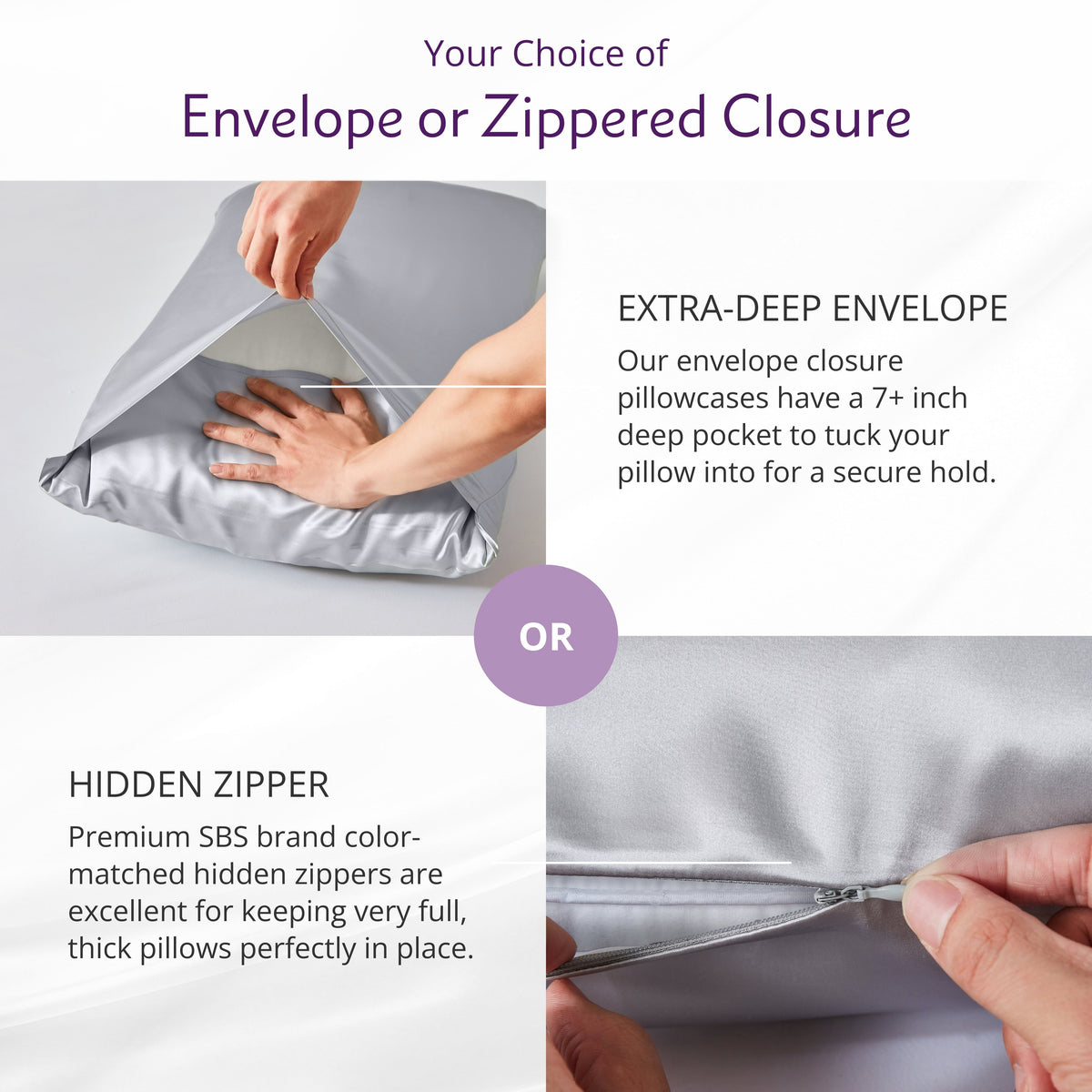 Envelope or Zipper Closure – 2.5A Quality Mulberry Silk Pillowcase with Secure Closure