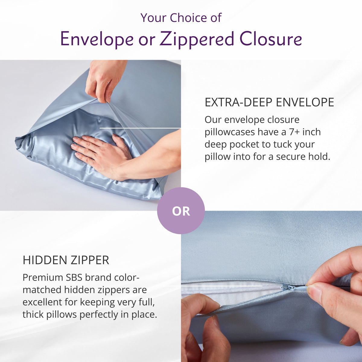 Envelope or Zipper Closure – 2.5A Quality Mulberry Silk Pillowcase with Secure Closure
