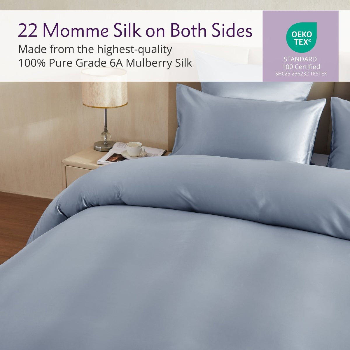 Mulberry Park Silks 22 Momme Duvet Covers - Steel Blue