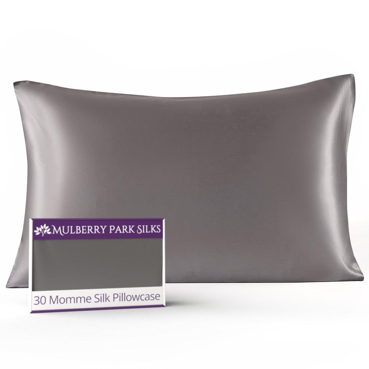 Gunmetal 30 Momme 100% Silk Pillowcase by Mulberry Park Silks with luxurious, Smooth Feel