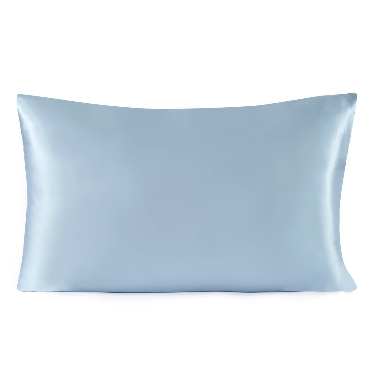 Blue 19 momme silk pillowcase with a smooth, shiny finish for luxury, comfort, and better sleep