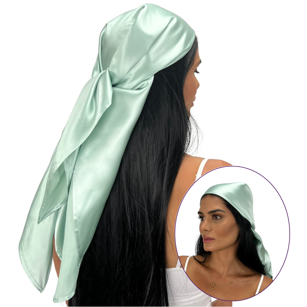 Mulberry Park Silks Pure 19 Momme Silk Head Scarf Bandana - Green