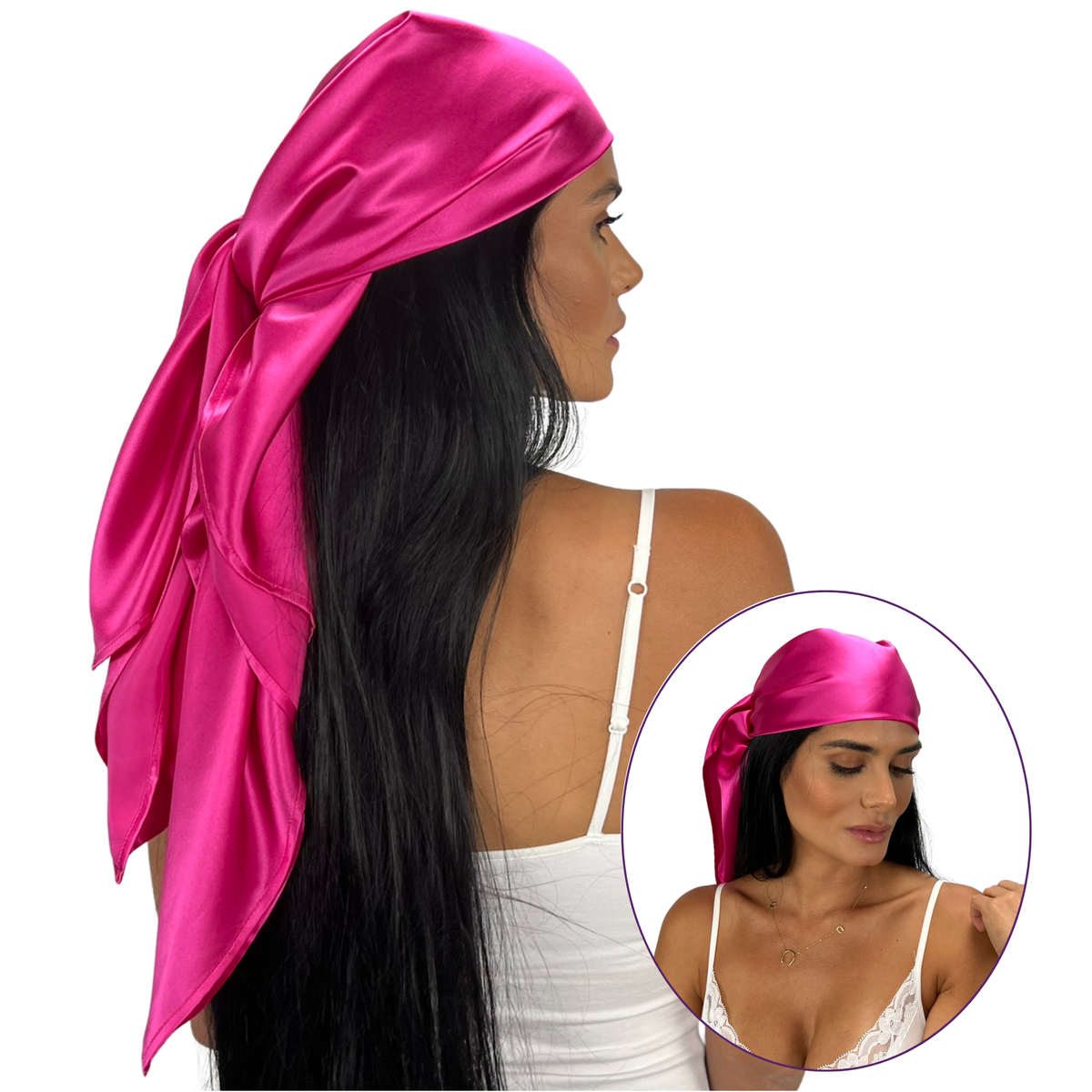 Mulberry Park Silks Pure 19 Momme Silk Head Scarf Bandana - Magenta