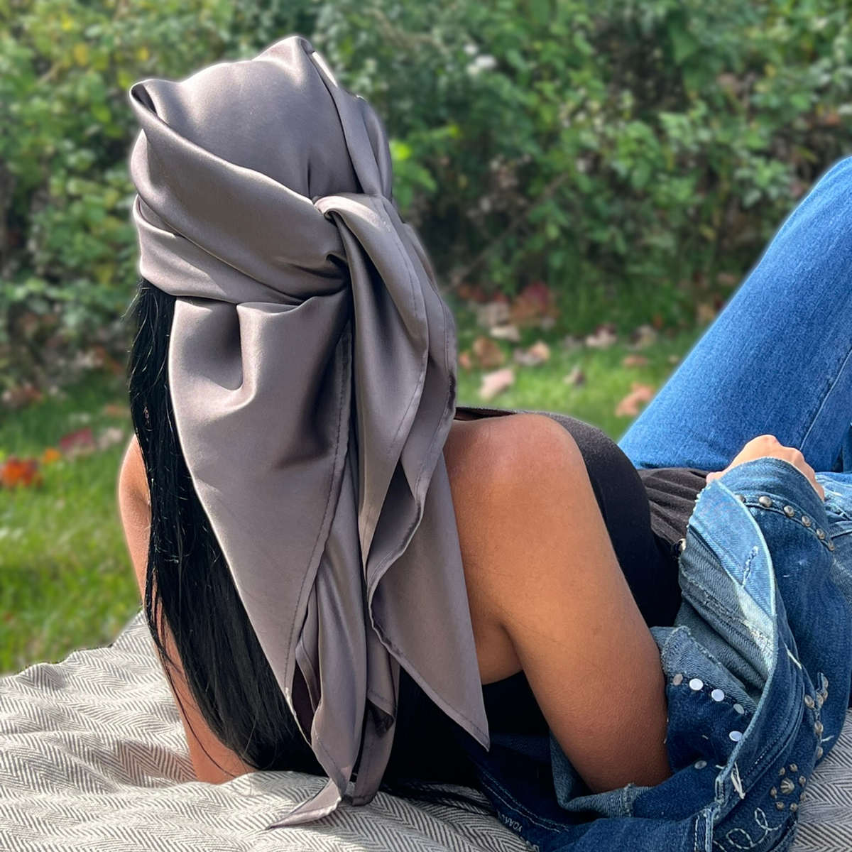 Mulberry Park Silks Pure Silk Square Head Scarf - Storm Grey