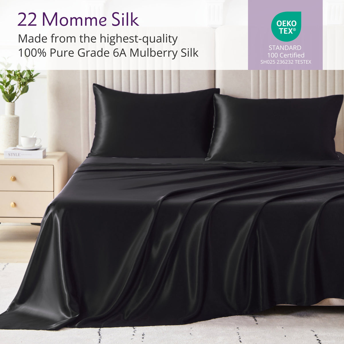 Mulberry Park Silks 22 Momme Sheet Set - Black