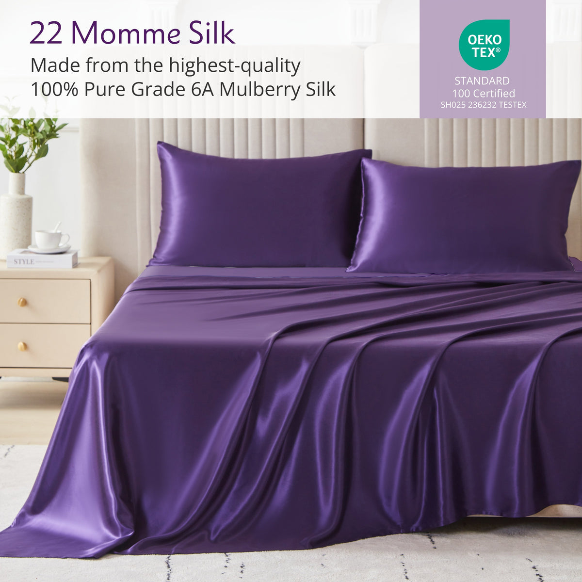Mulberry Park Silks 100% pure 6A grade Plum luxurious bed sheets with matching pillowcase