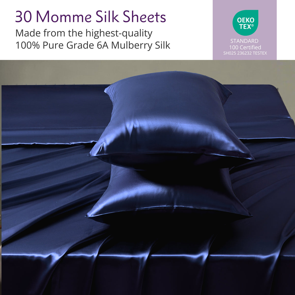 Mulberry Park Silks 30 Momme Silk Sheet Set - Navy