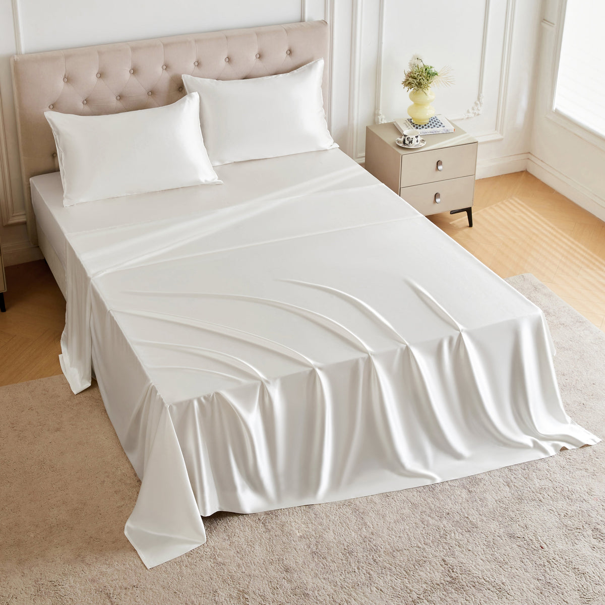 Mulberry Park Silks 30 Momme Silk Sheet Set - White