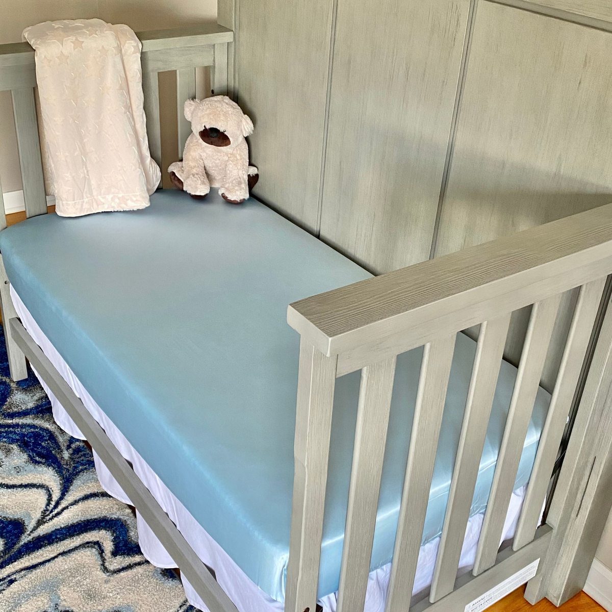 Mulberry Park 19 Momme Silk Crib Sheet - Bedtime Blue