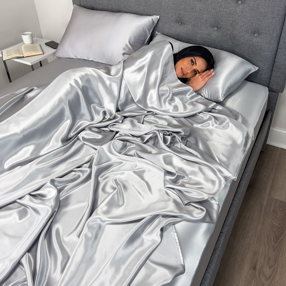 Luxurious 22 momme mulberry silk bed settings in elegant, offering breathable sleeping experience