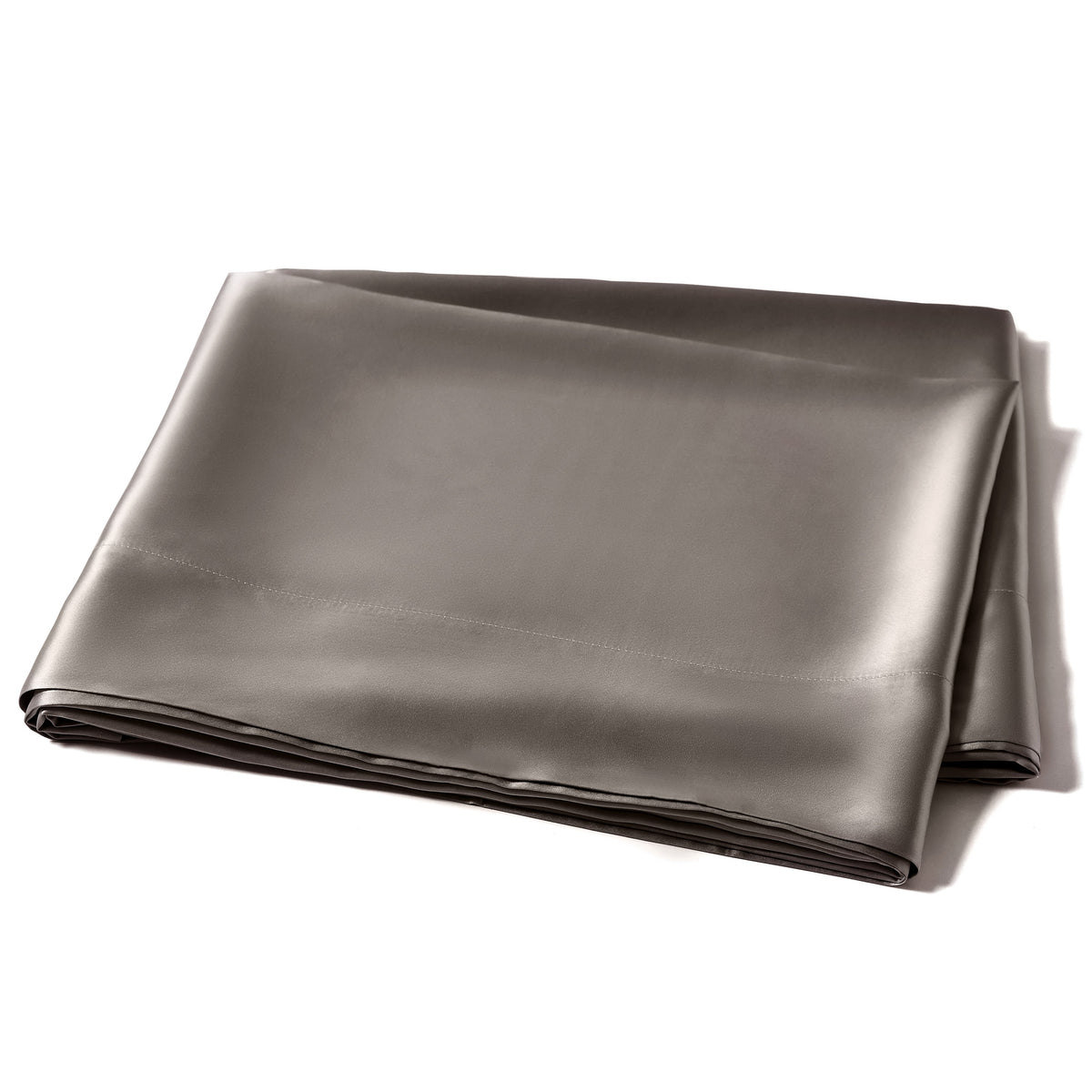 Folded gunmetal silk flat sheet showcasing its smooth texture and high-quality fabric