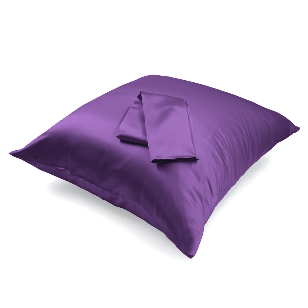 Mulberry silk Euro sham pillowcase folded on a pillow, showing fabric texture and craftsmanship