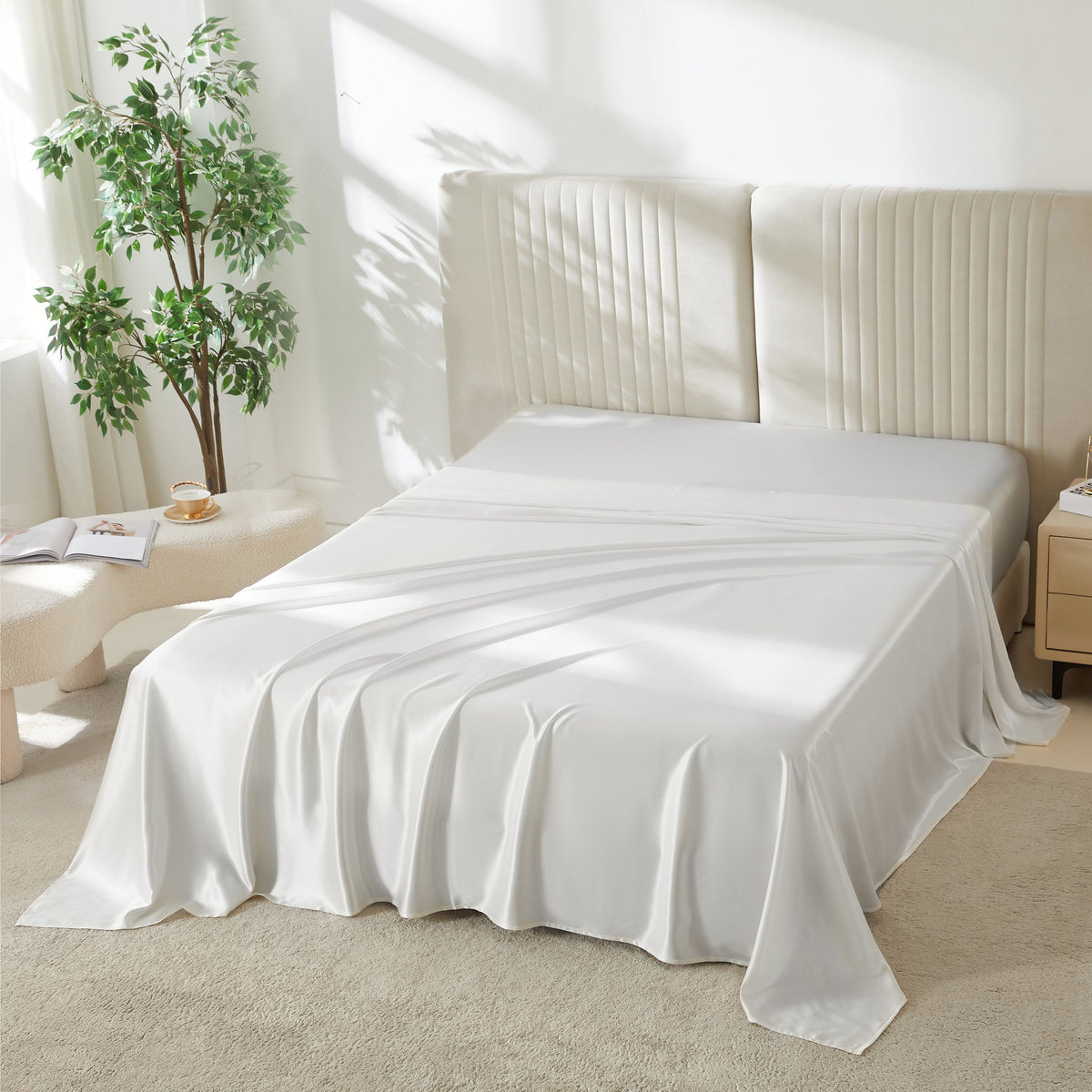 Mulberry Park Silks 22 Momme Flat Sheets - White