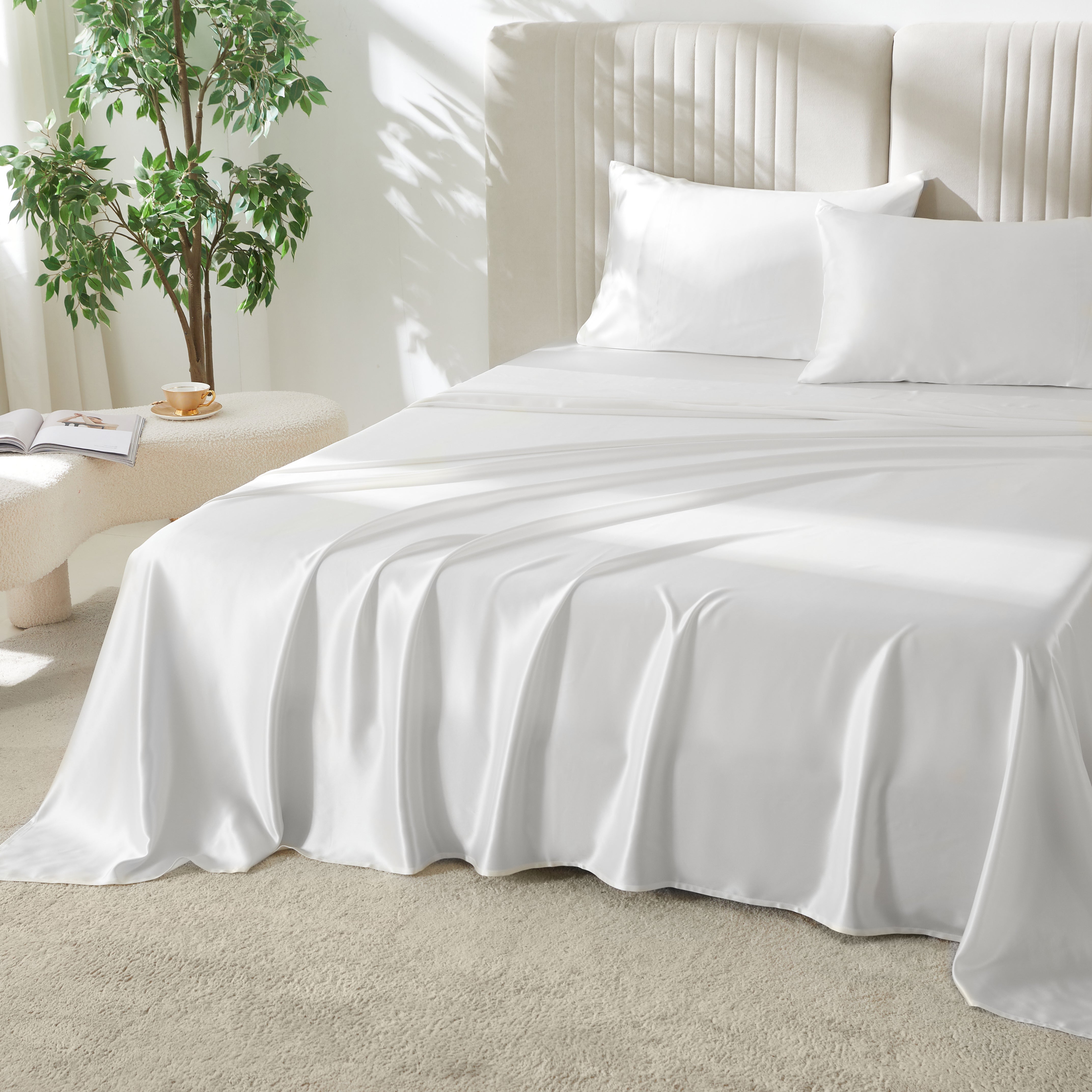 22 Momme Mulberry Silk Flat Sheet (White) | Hypoallergenic