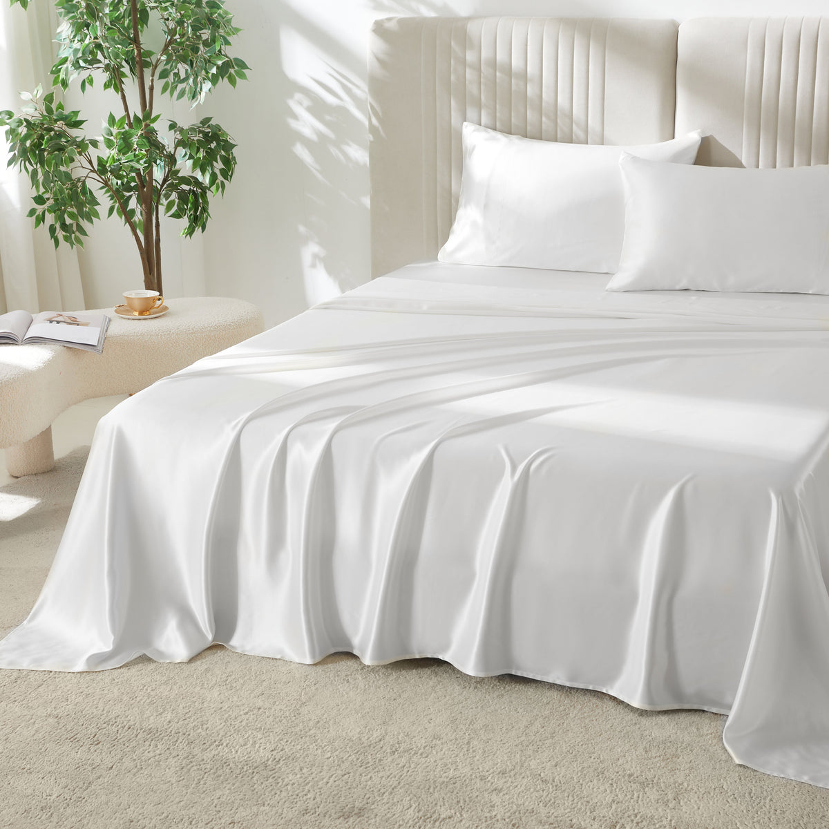 Mulberry Park Silks 22 Momme Flat Sheets - White