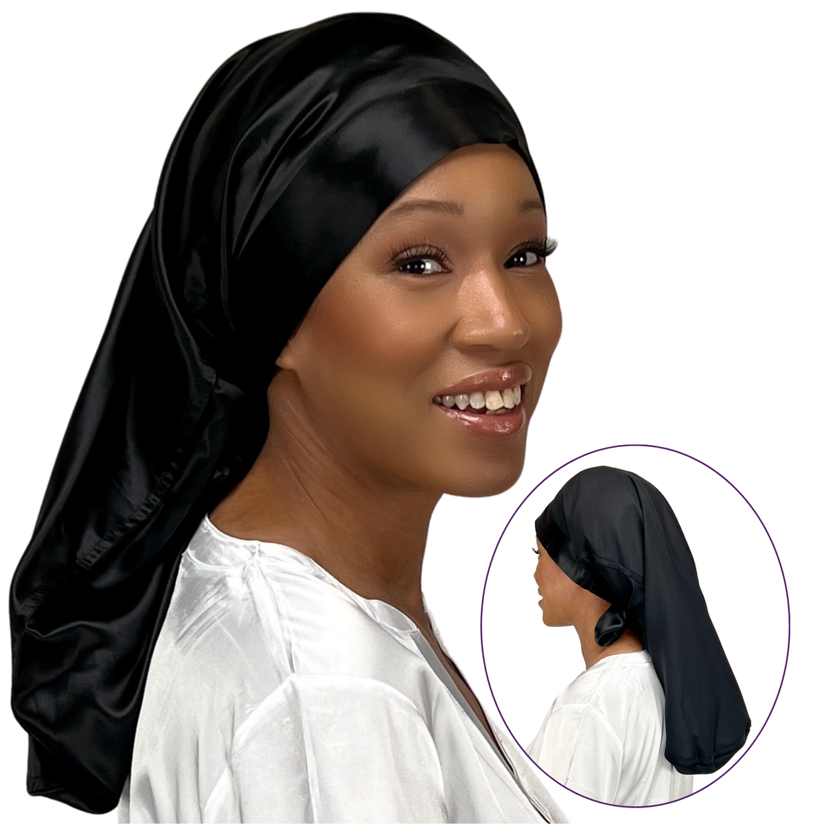 Mulberry Park Silks Long Hair Reversible Bonnet - Black