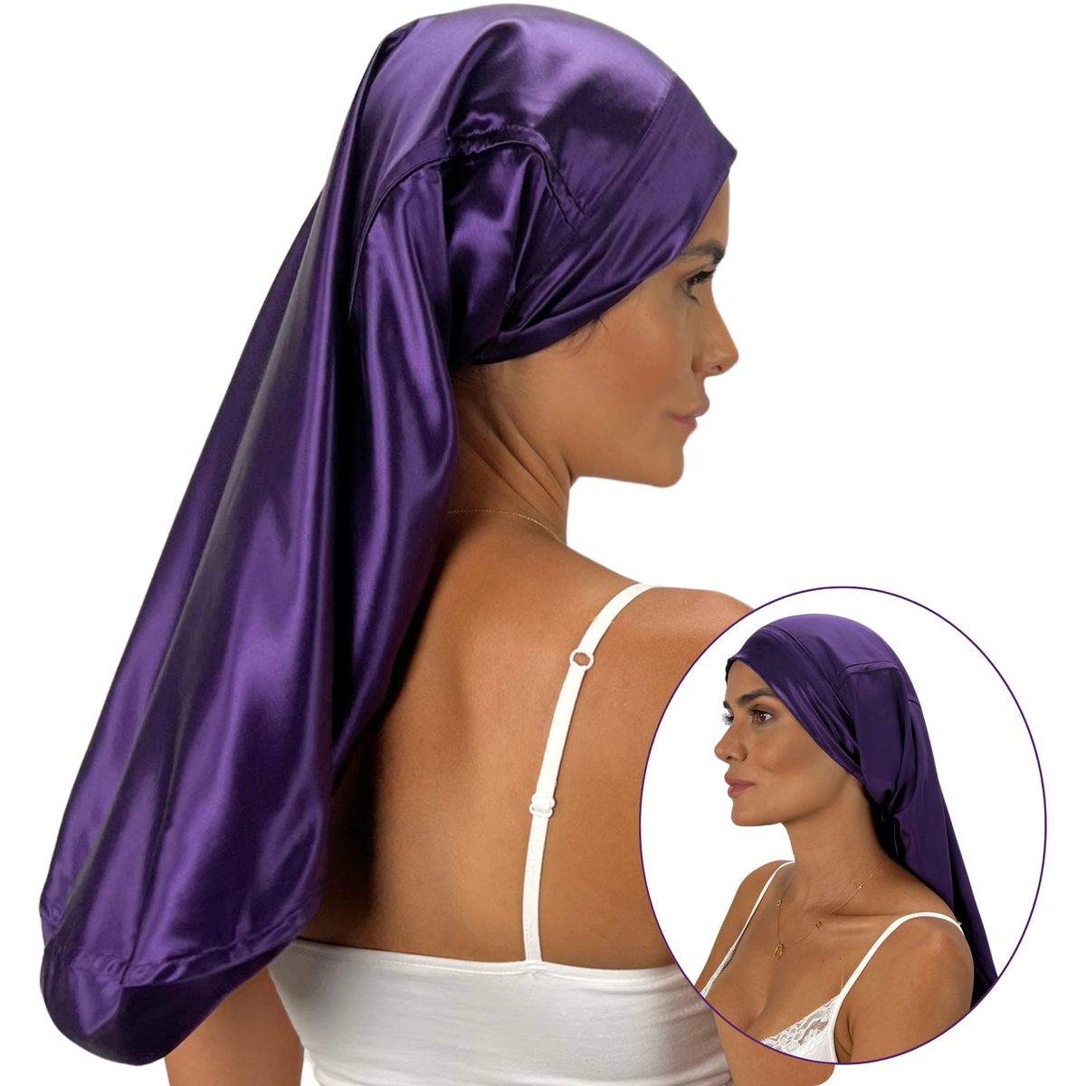 Mulberry Park Silks Long Hair Reversible Bonnet - Plum