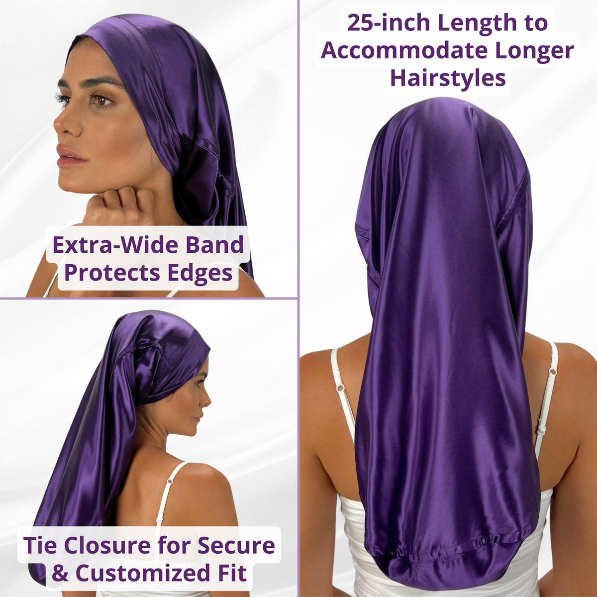Mulberry Park Silks Long Hair Reversible Bonnet - Plum