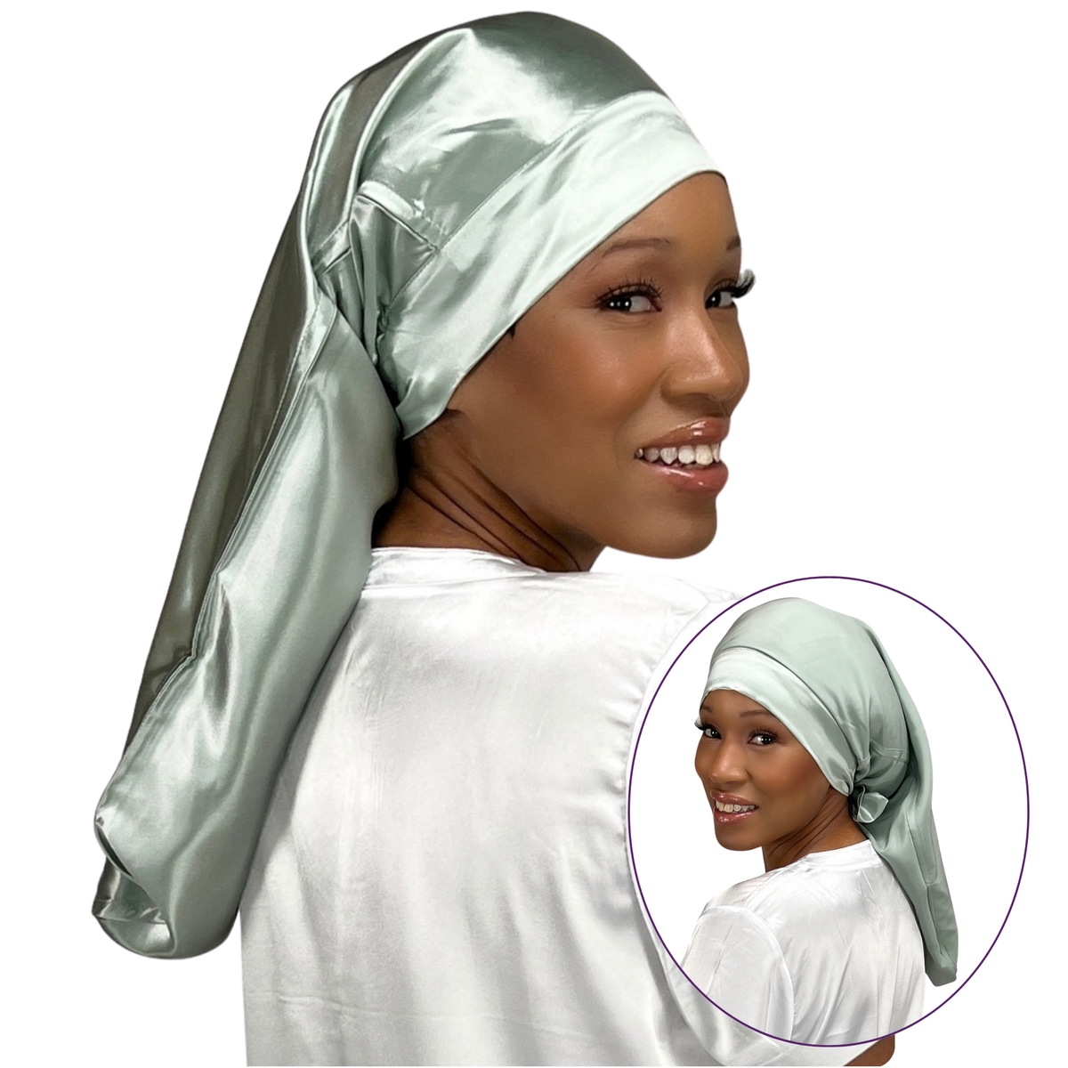 Mulberry Park Silks Long Hair Reversible Bonnet - Sage