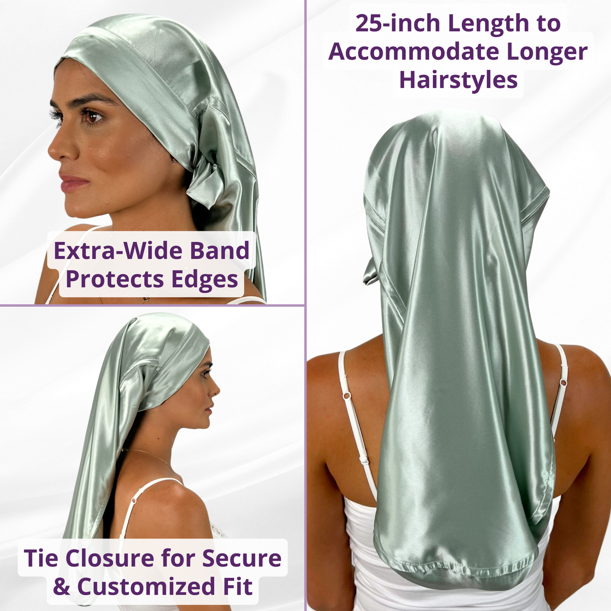 Mulberry Park Silks Long Hair Reversible Bonnet - Sage