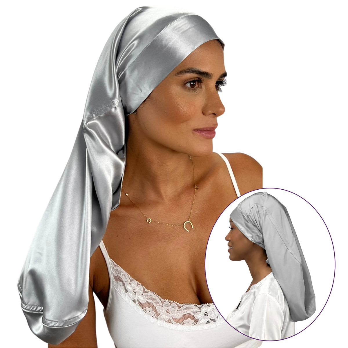 Mulberry Park Silks Long Hair Reversible Bonnet - Silver