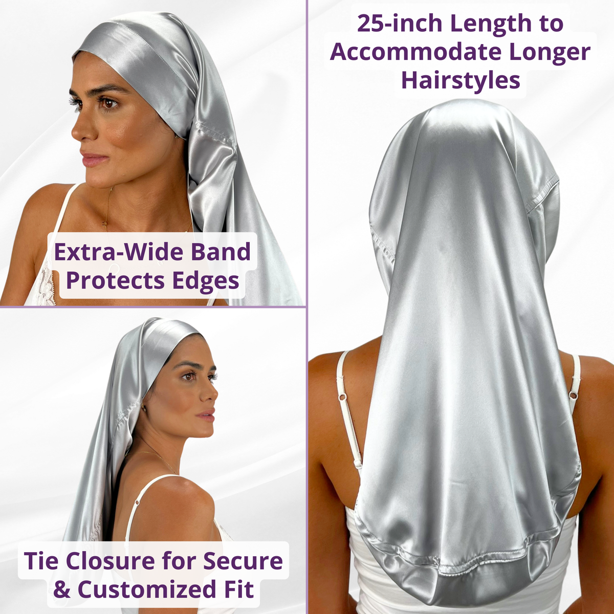 Mulberry Park Silks Long Hair Reversible Bonnet - Silver
