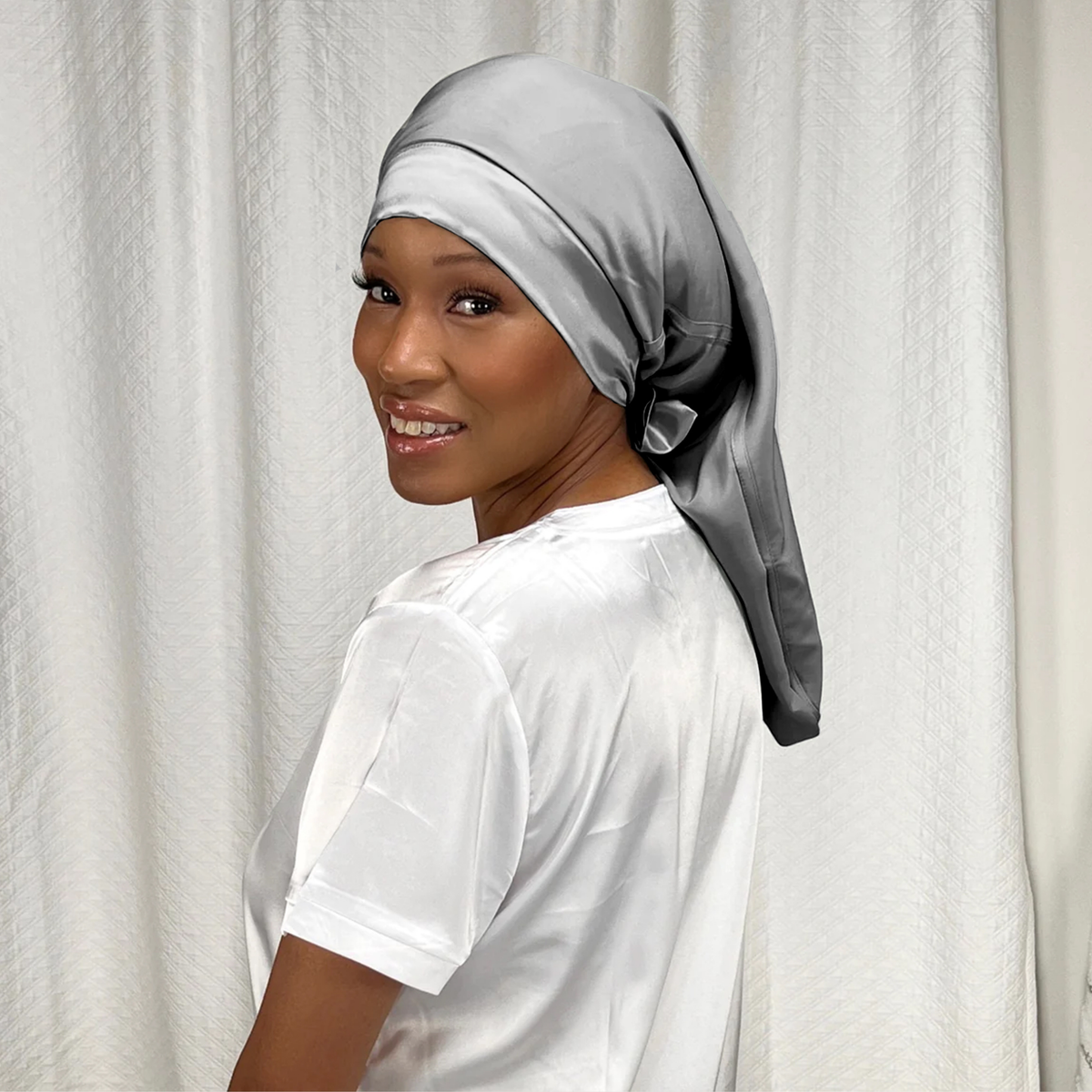 Mulberry Park Silks Long Hair Reversible Bonnet - Silver