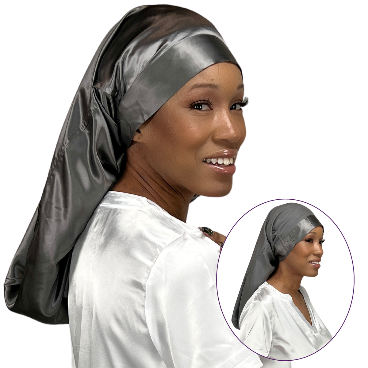 Mulberry Park Silks Long Hair Reversible Bonnet - Gunmetal