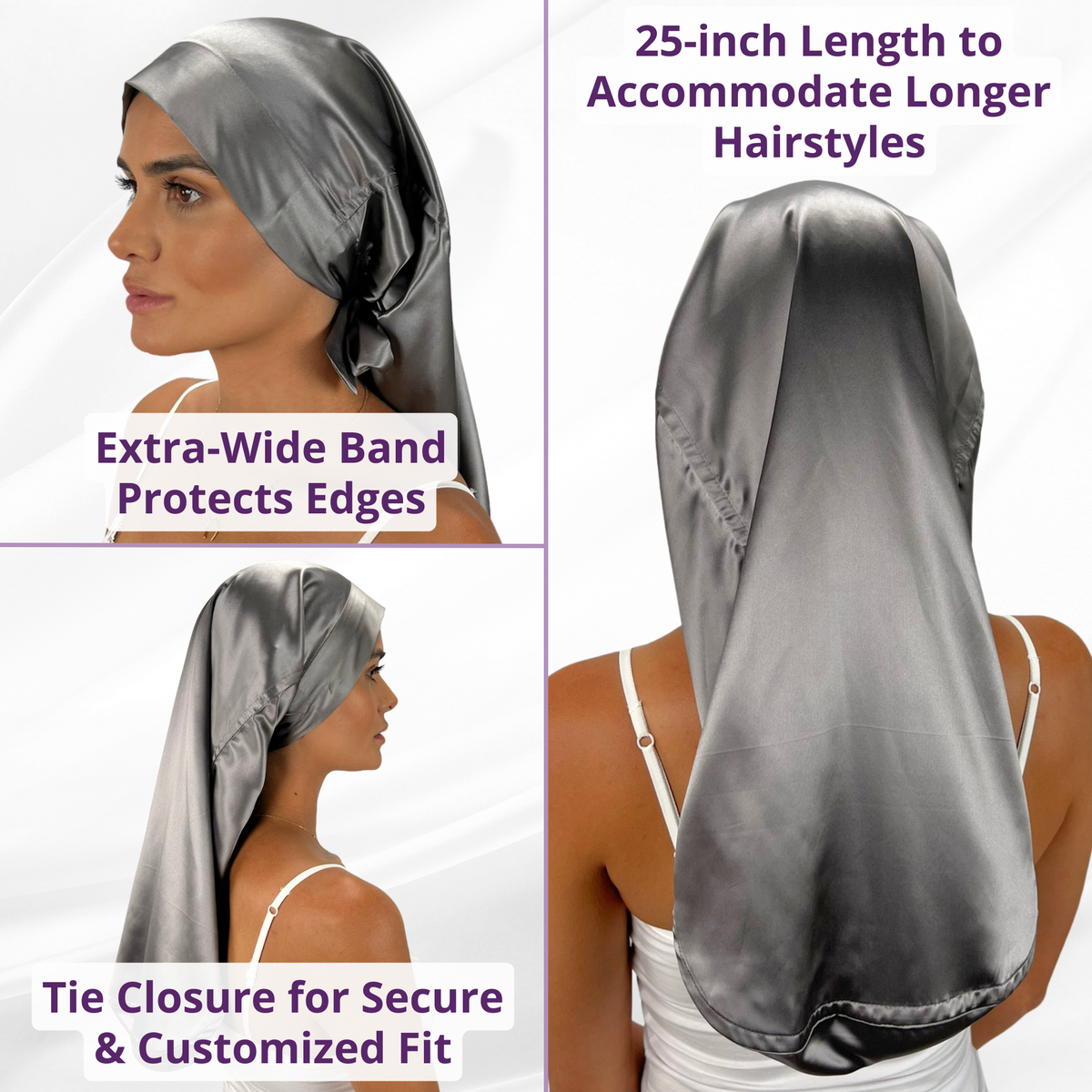Mulberry Park Silks Long Hair Reversible Bonnet - Gunmetal