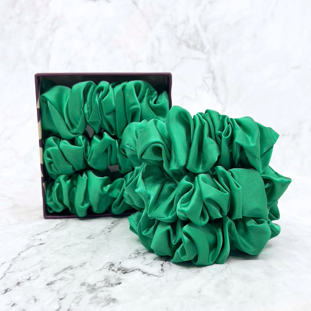 Mulberry Park Silks Pure Silk Scrunchies - Emerald Green