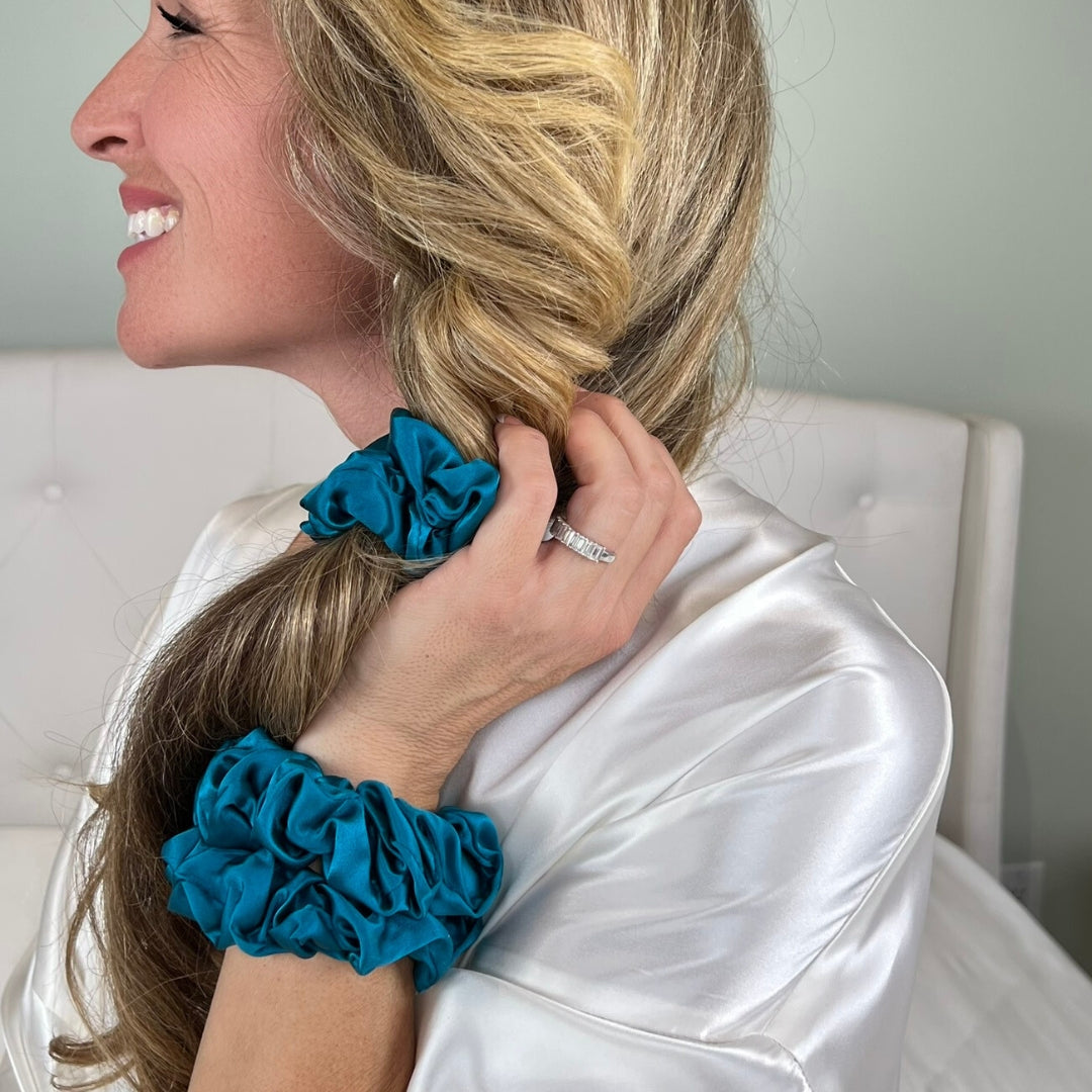 Mulberry Park Silks Pure Silk Scrunchies - Marina Blue