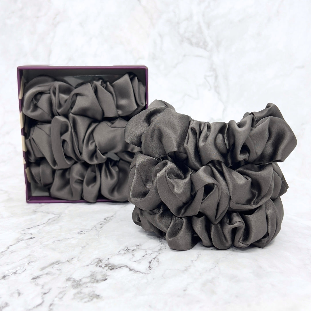 Mulberry Park Silks Pure Silk Scrunchies - Storm Grey