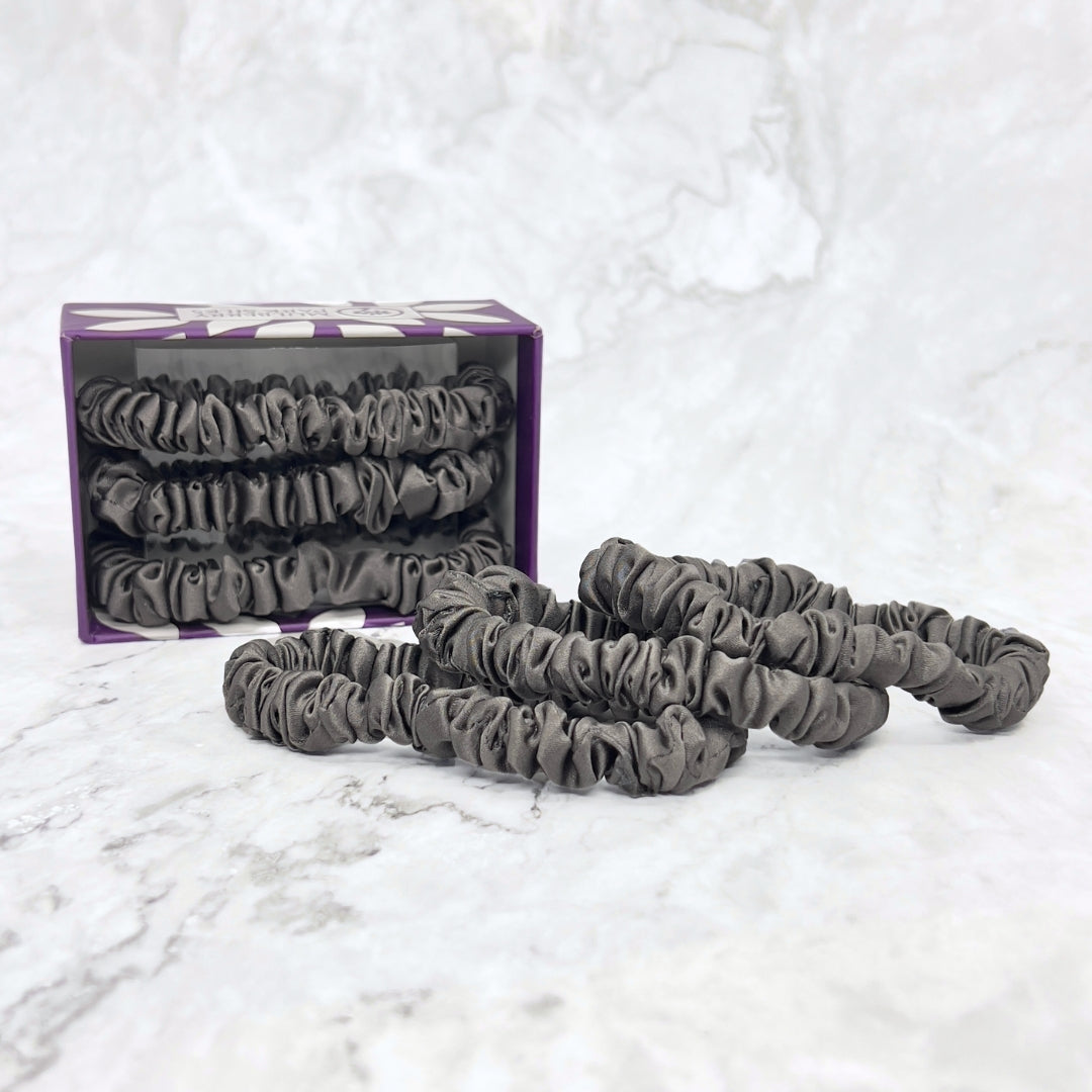 Mulberry Park Silks Pure Silk Scrunchies - Storm Grey