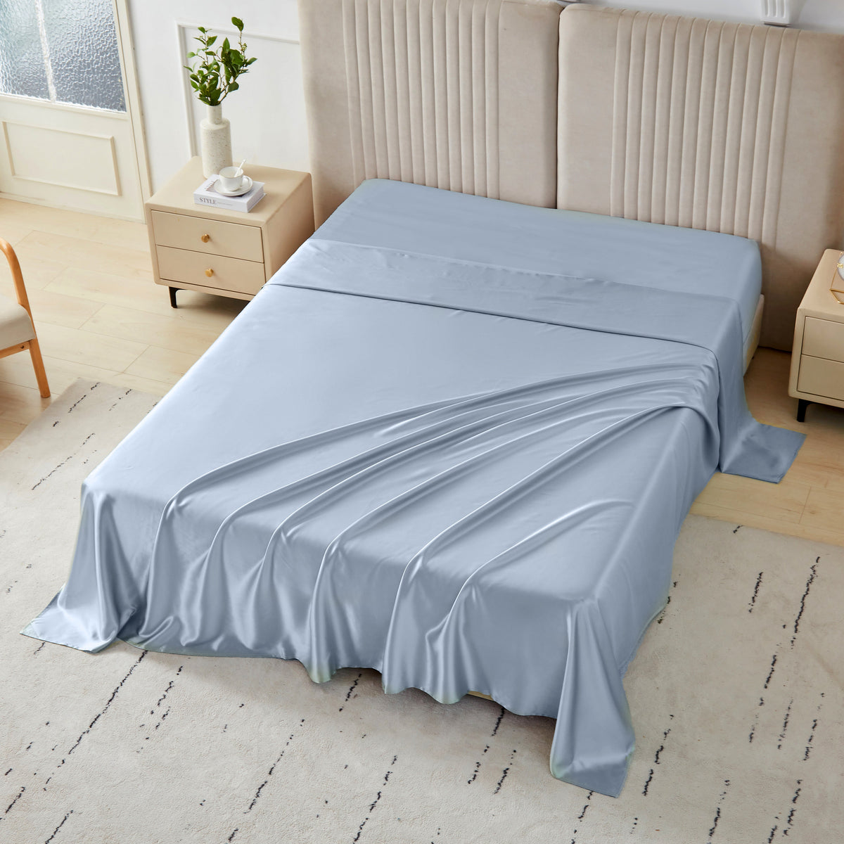 Mulberry Park Silks 22 Momme Flat Sheets - Steel Blue
